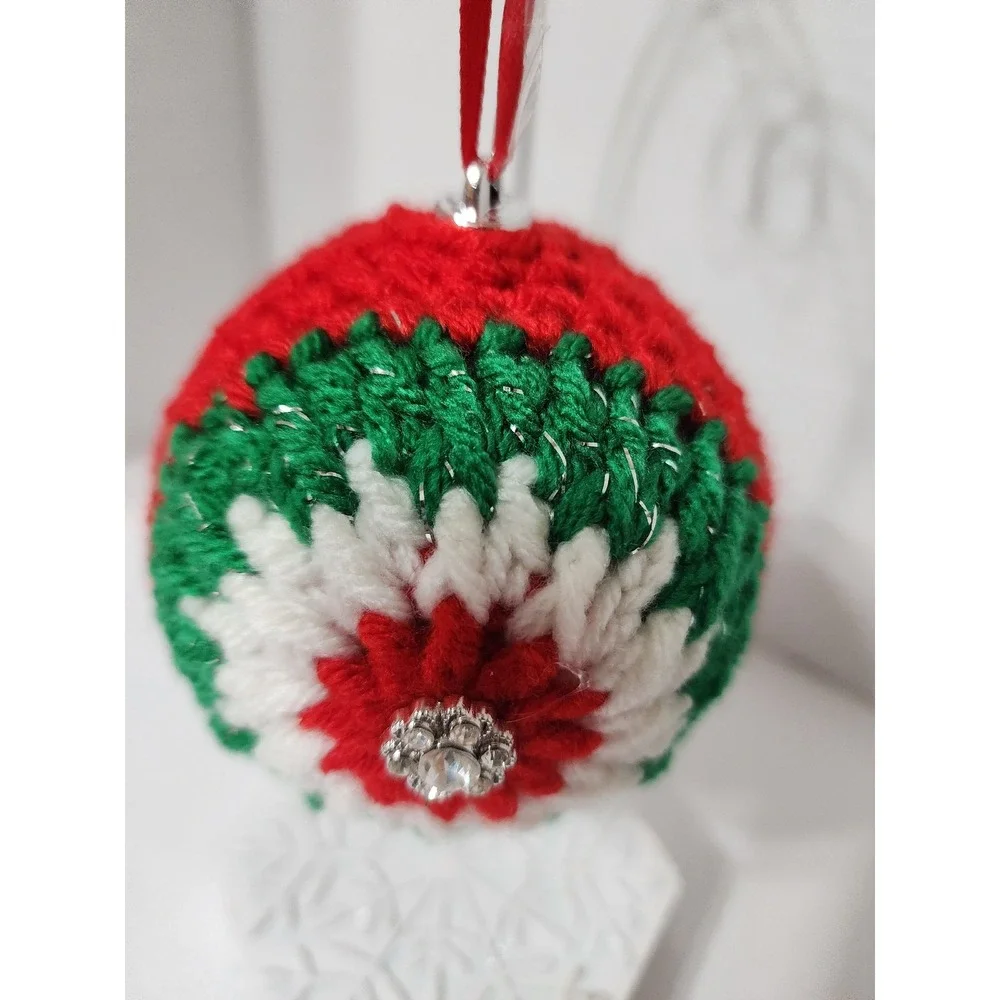 Vintage‎ Christmas Tree Ornament Handmade crocheted Bauble Shiny Bling
